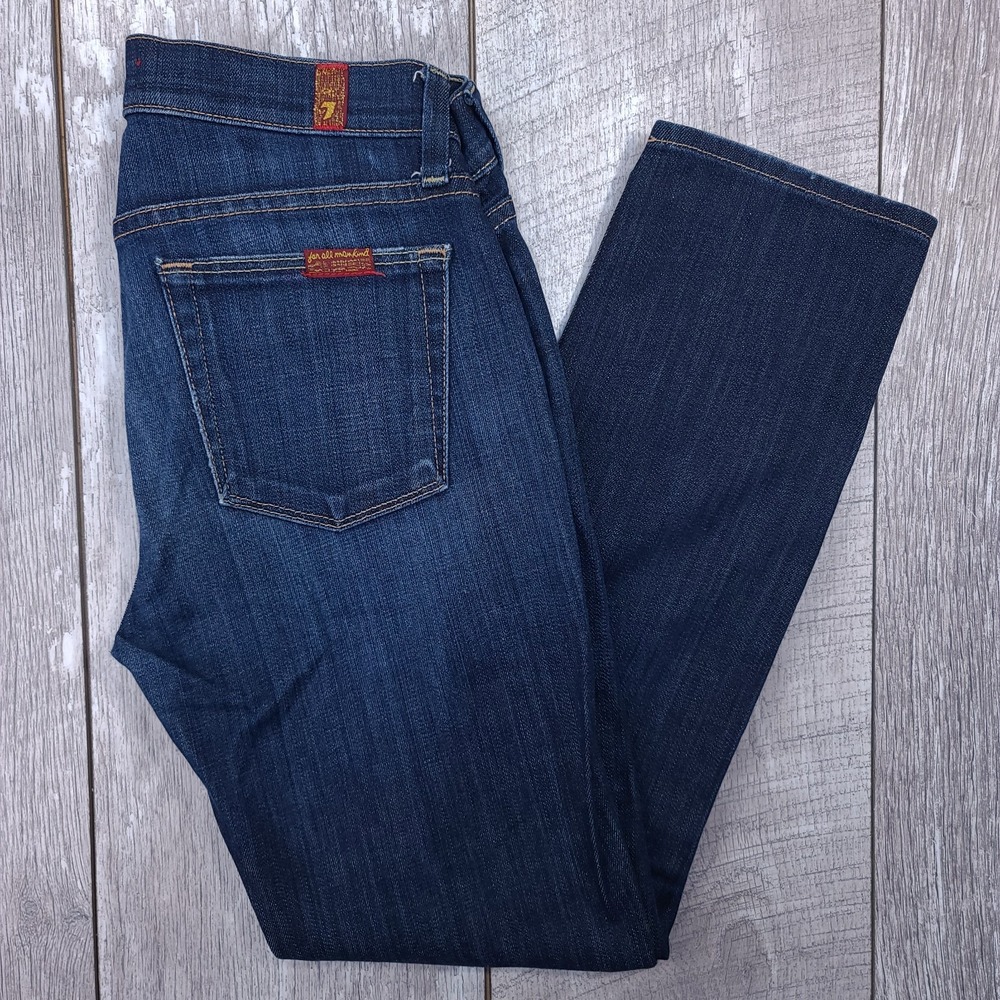 7 For All Mankind Jeans Womens Slim Straight Crop Size 24 Dark Blue Denim Pants